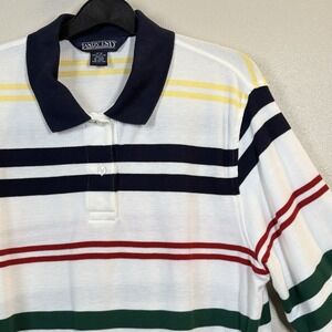 Vintage Lands End Rugby Shirt Mens Large Heavy Cotton Mesh Striped 90s Sz14-16